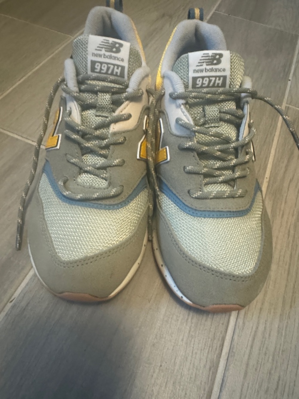 New Balance 997H Olive Gray with Light Blue and Yellow Accents never worn